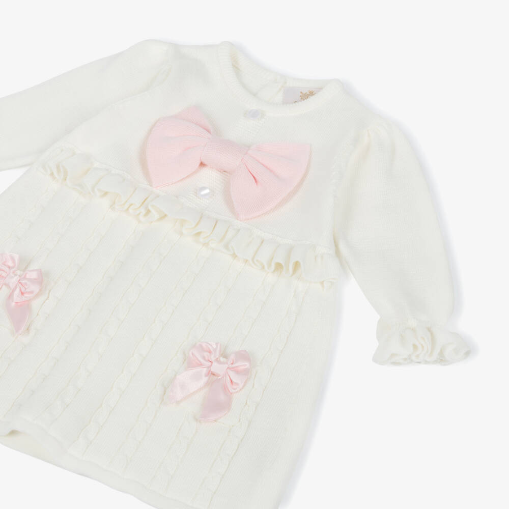 Caramelo Kids-Платье кремовое трикотажное с бантами для малышек | Childrensalon