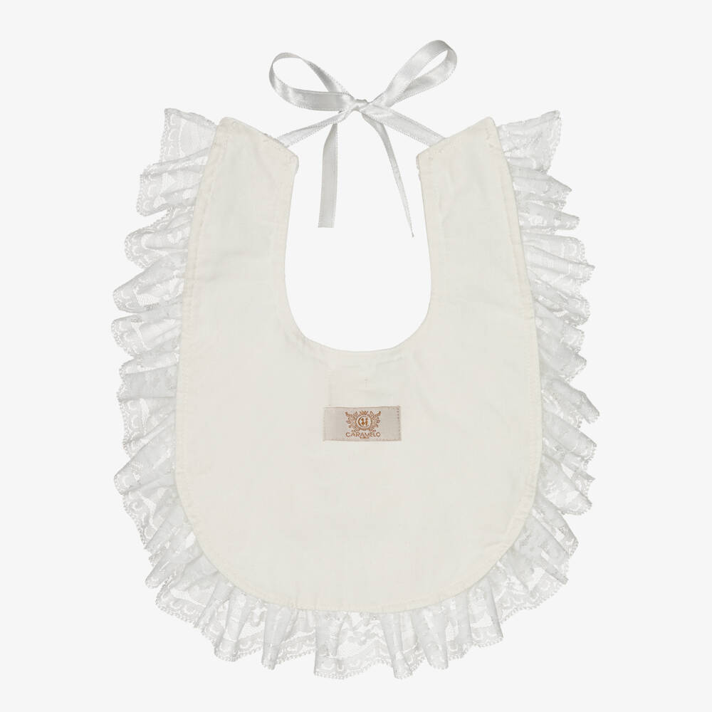 Caramelo Kids-Baby Girls Ivory Ruffled Lace Bib | Childrensalon