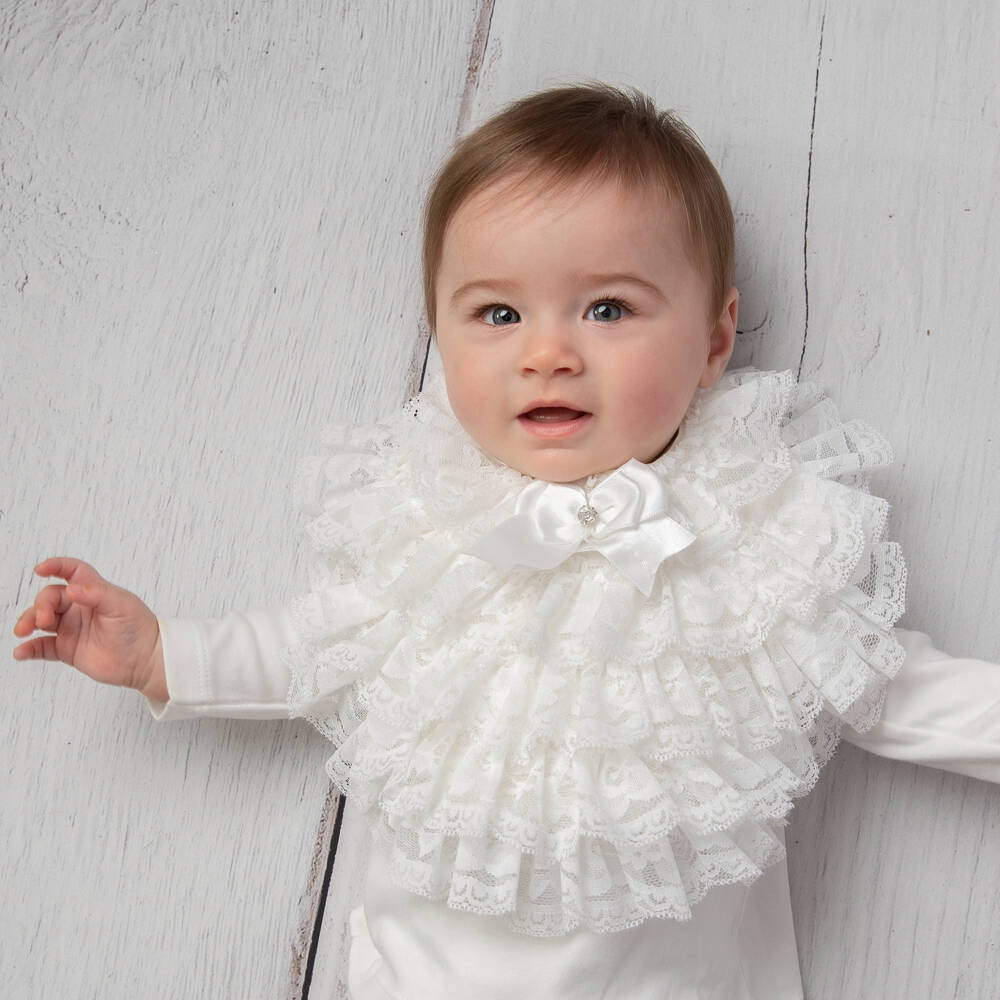 Caramelo Kids-Baby Girls Ivory Ruffled Lace Bib | Childrensalon