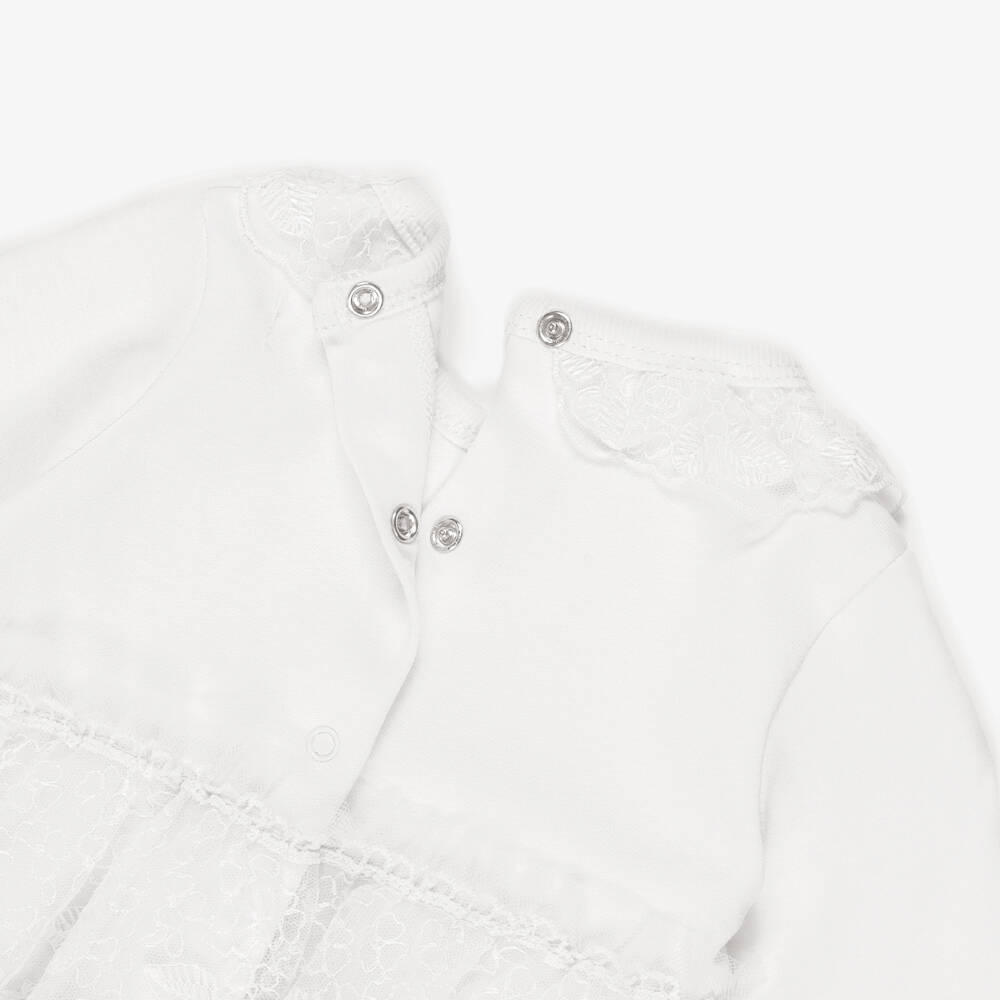 Caramelo Kids-Baby Girls Ivory Two-Piece Babygrow Set with Lace Trims | Childrensalon