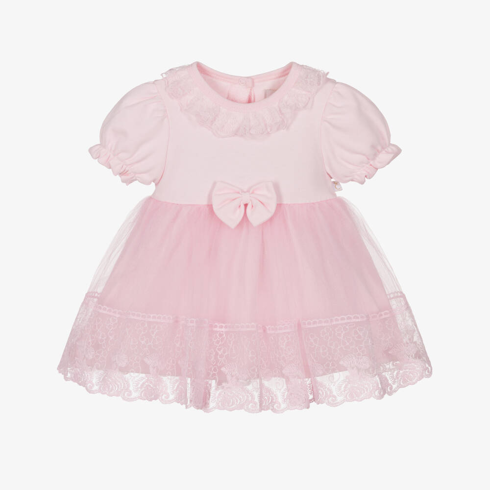 Caramelo Kids-Baby Girls Light Pink Dress with Tulle Lace Skirt | Childrensalon