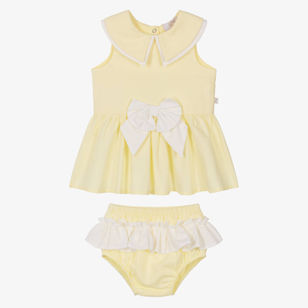 Caramelo Kids-Baby Girls Light Yellow Dress with Bow | Childrensalon