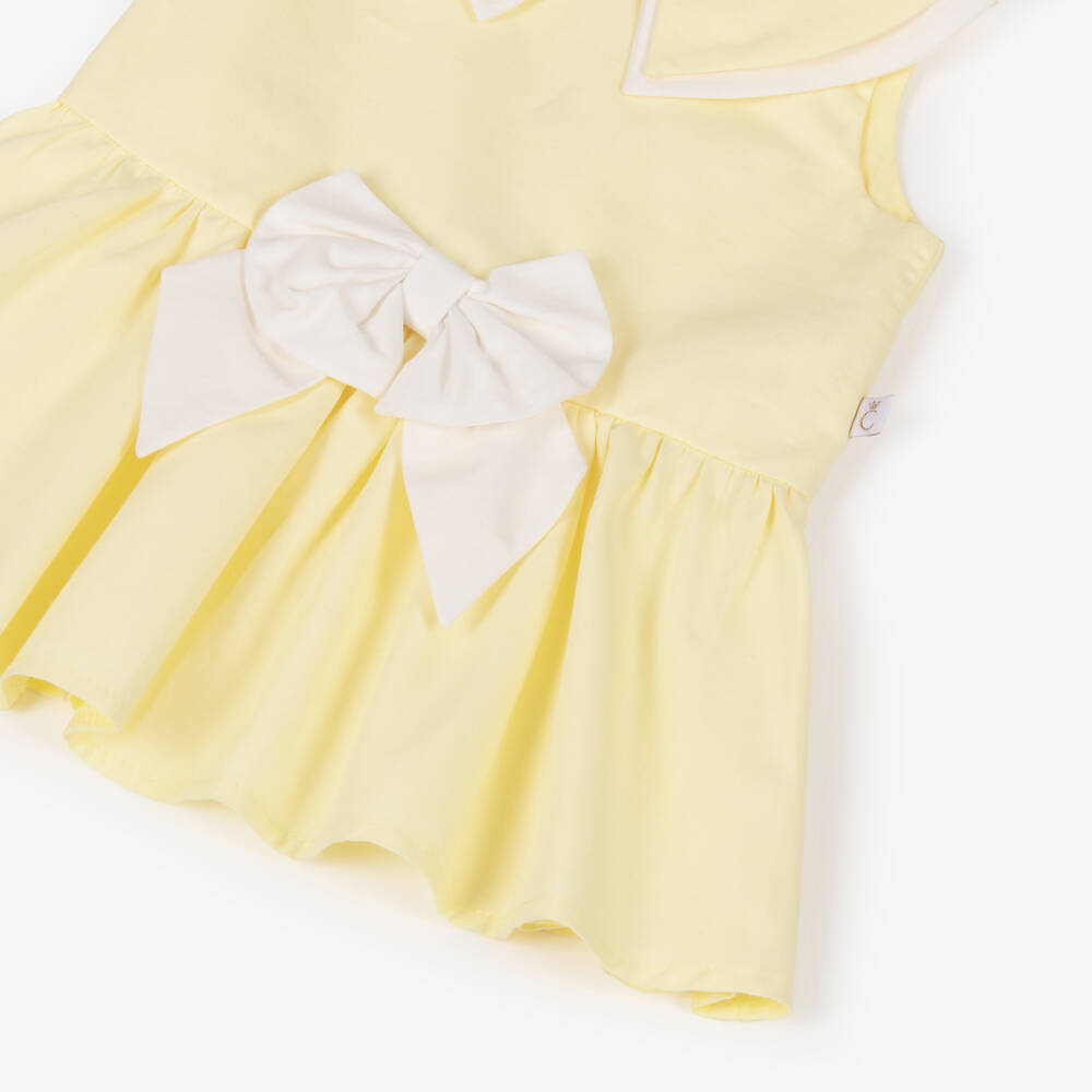 Caramelo Kids-Baby Girls Light Yellow Dress with Bow | Childrensalon