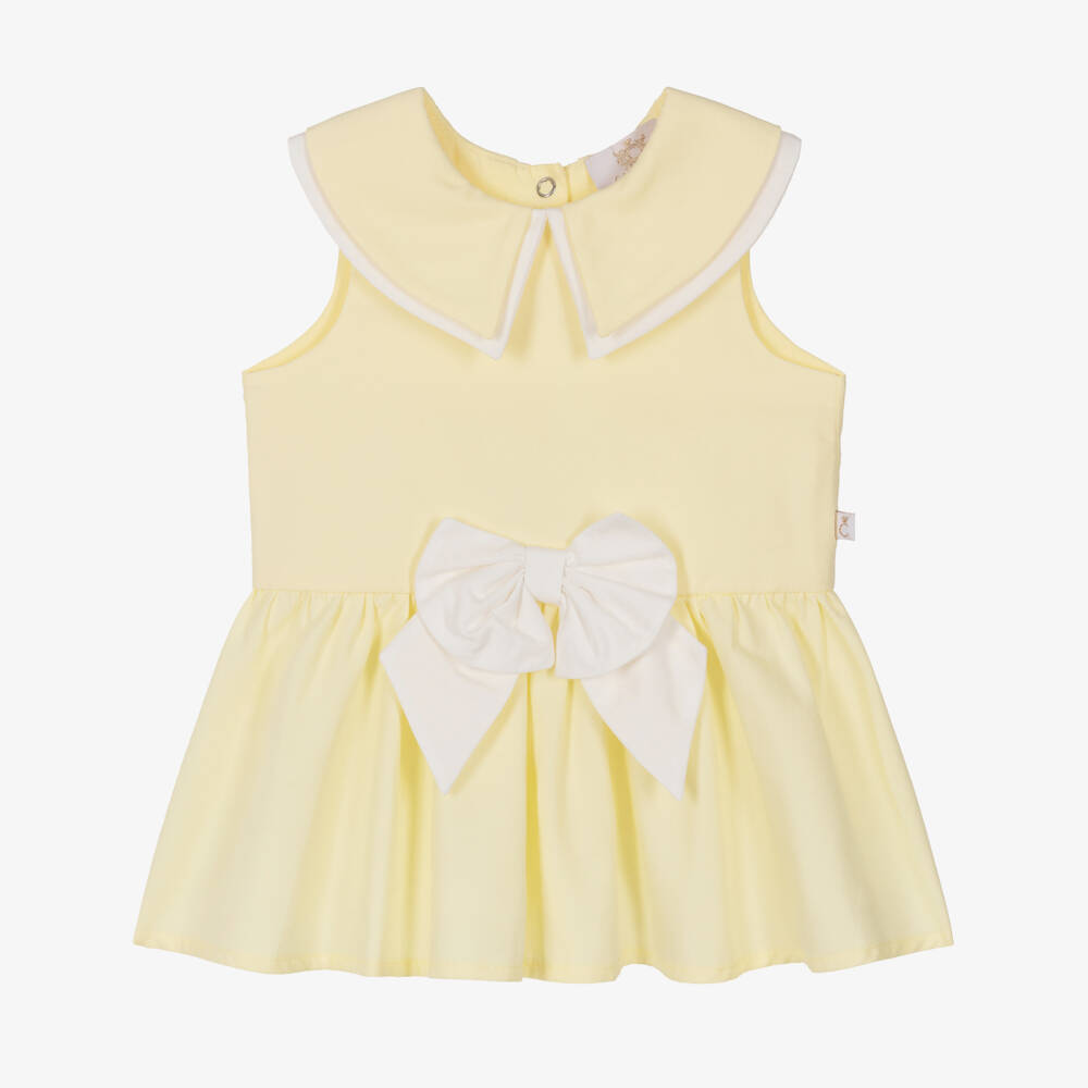 Caramelo Kids-Baby Girls Light Yellow Dress with Bow | Childrensalon