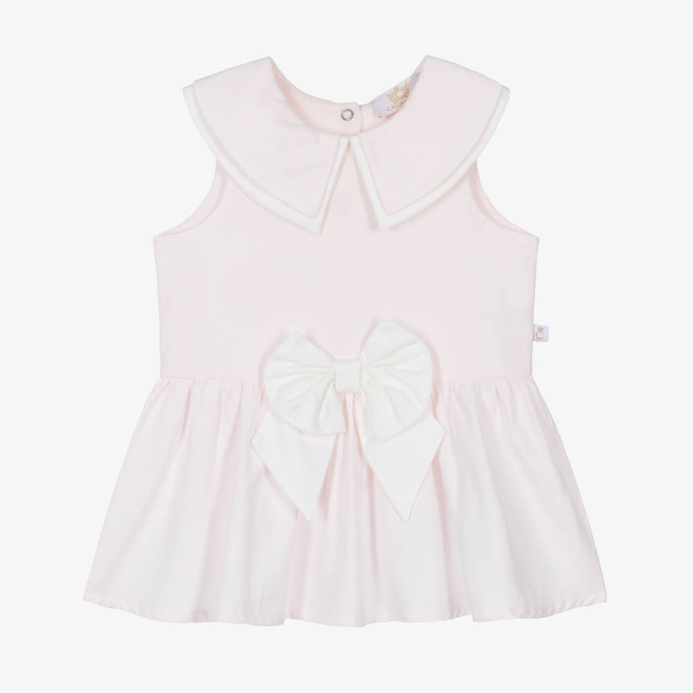 Caramelo Kids-Baby Girls Pale Pink Cotton Dress with Bow | Childrensalon