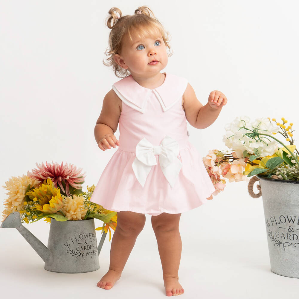 Caramelo Kids-Платье розовое из хлопка с бантом для малышек | Childrensalon