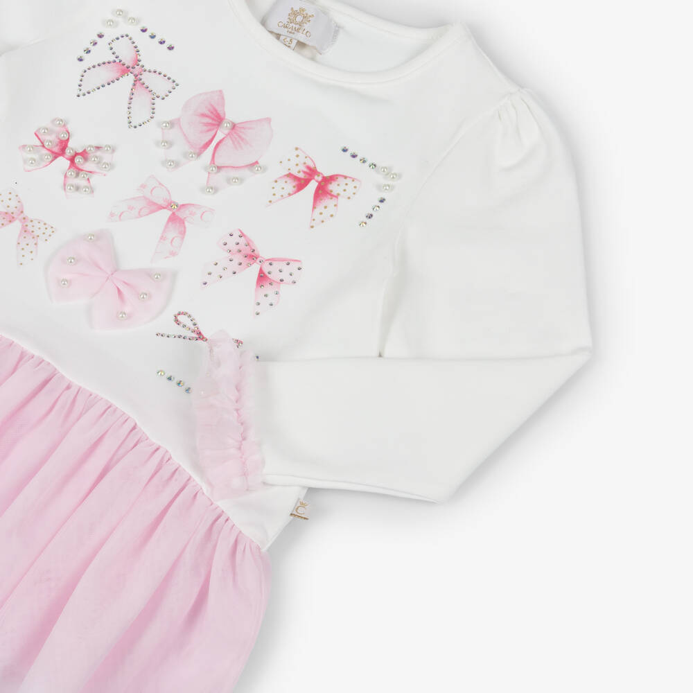 Caramelo Kids-Baby Girls Pale Pink Cotton Leggings Set with Bow Motifs | Childrensalon