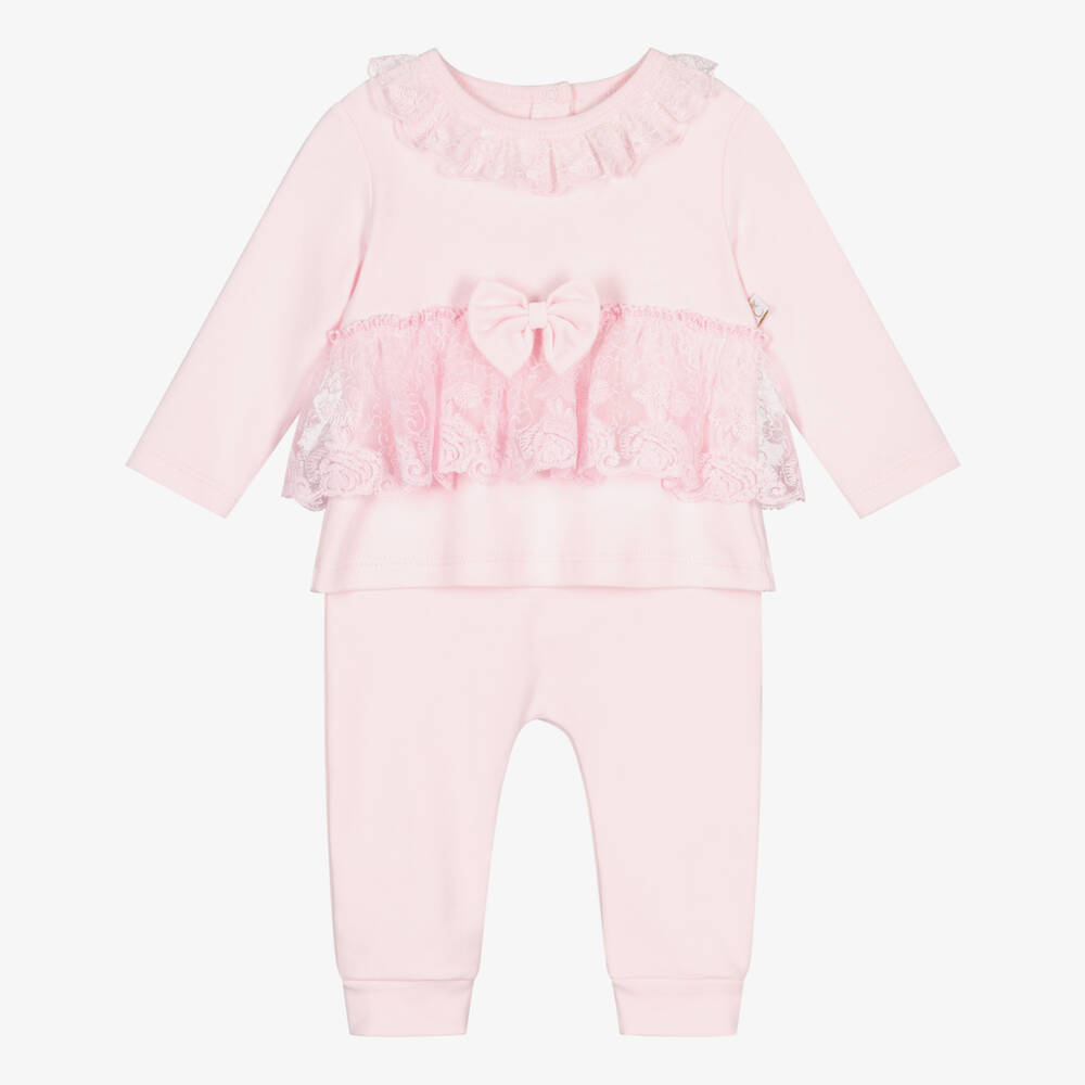 Caramelo Kids-Baby Girls Pale Pink Leggings Set with Lace Trim | Childrensalon