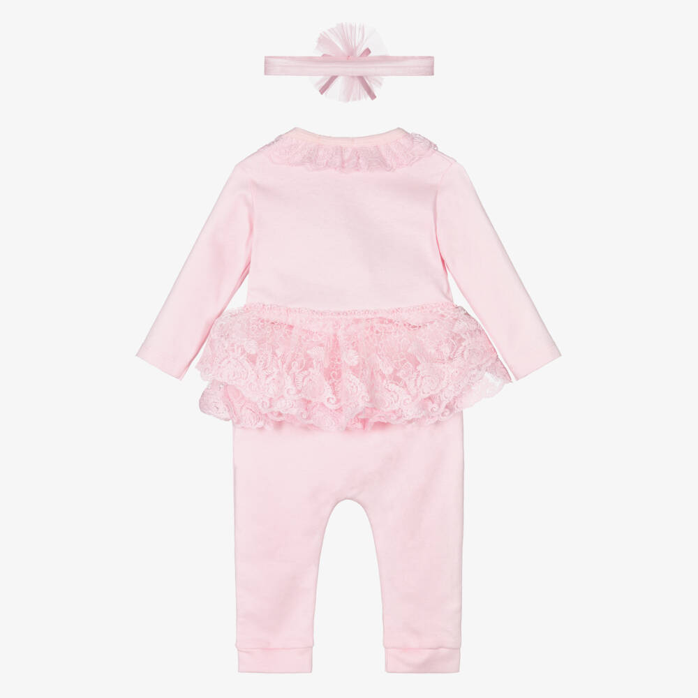 Caramelo Kids-Baby Girls Pale Pink Leggings Set with Lace Trims | Childrensalon
