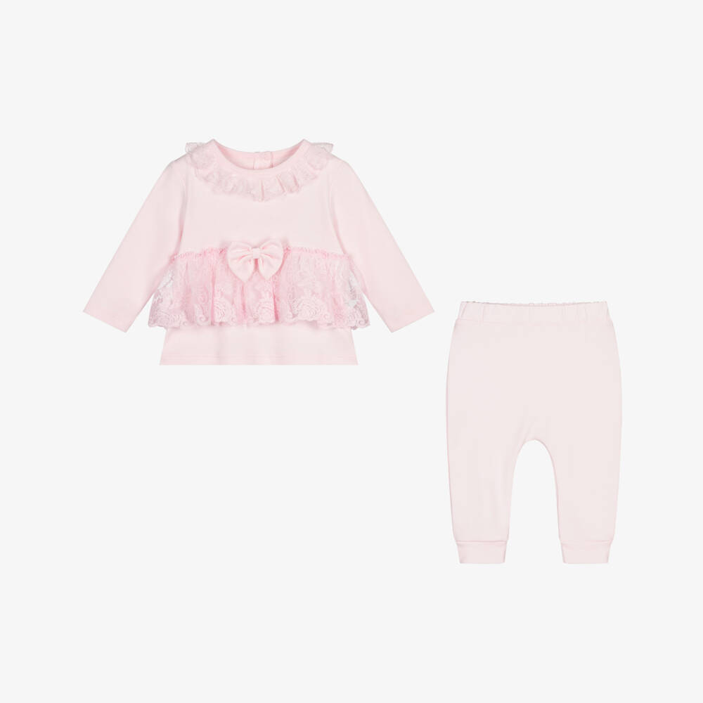 Caramelo Kids-Baby Girls Pale Pink Leggings Set with Lace Trims | Childrensalon