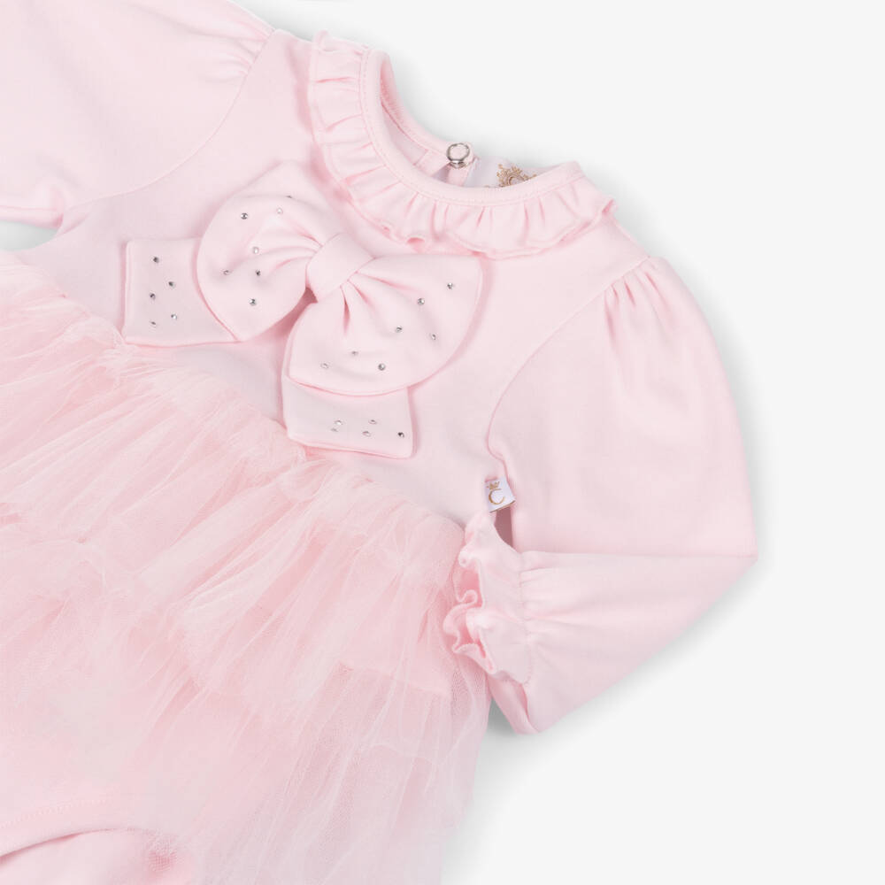 Caramelo Kids-Baby Girls Pink Cotton Dress Set with Tulle Ruffles & Bows | Childrensalon