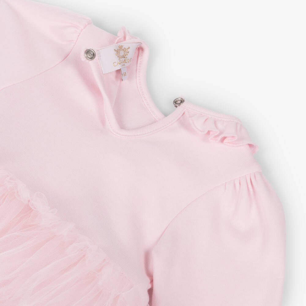 Caramelo Kids-Baby Girls Pink Cotton Dress Set with Tulle Ruffles & Bows | Childrensalon