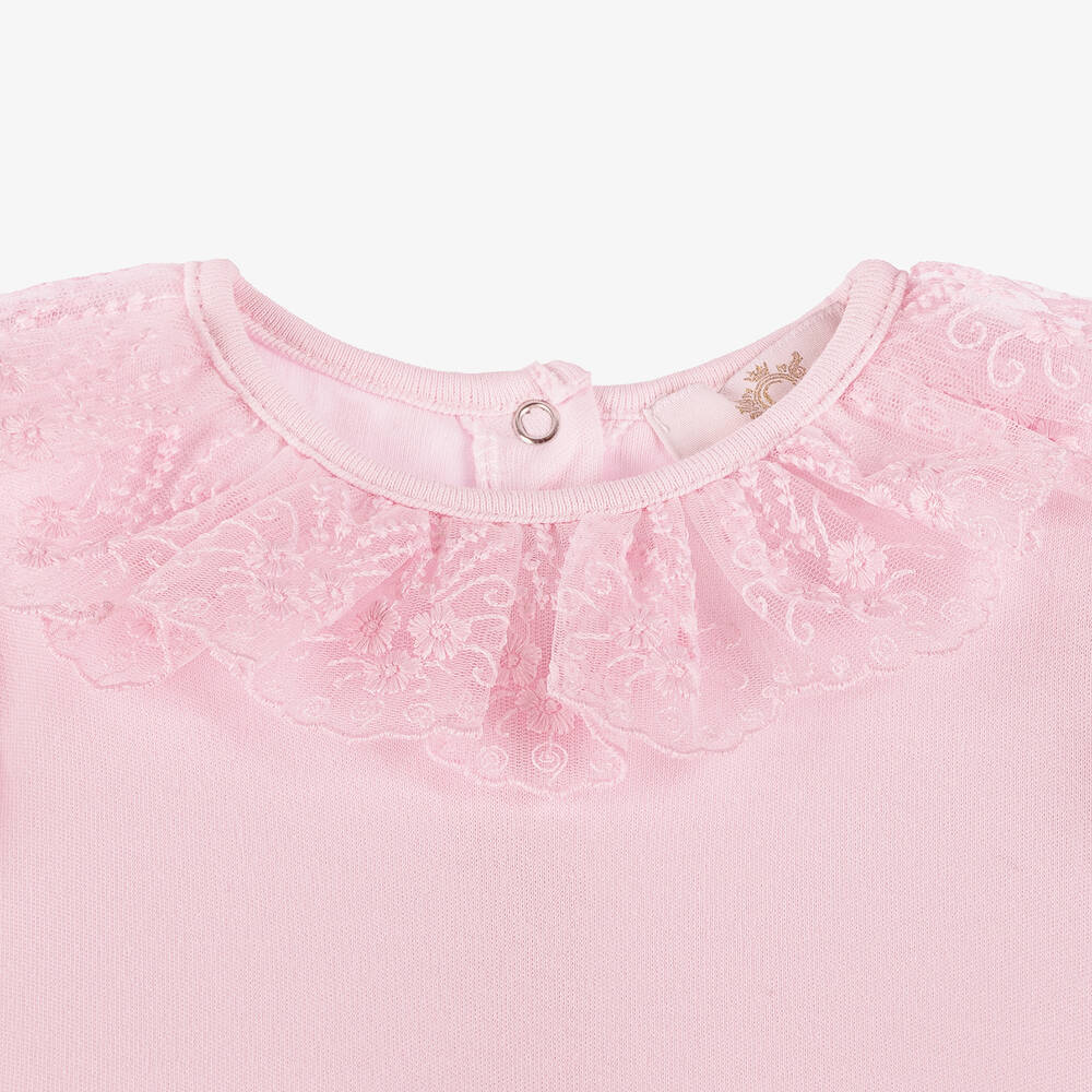 Caramelo Kids-Baby Girls Pink Cotton & Tulle Babygrow  | Childrensalon