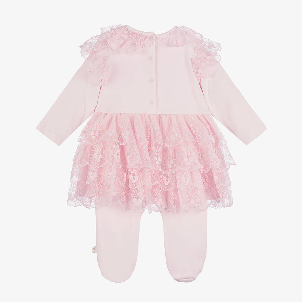Caramelo Kids-Baby Girls Pink Cotton & Tulle Babygrow  | Childrensalon