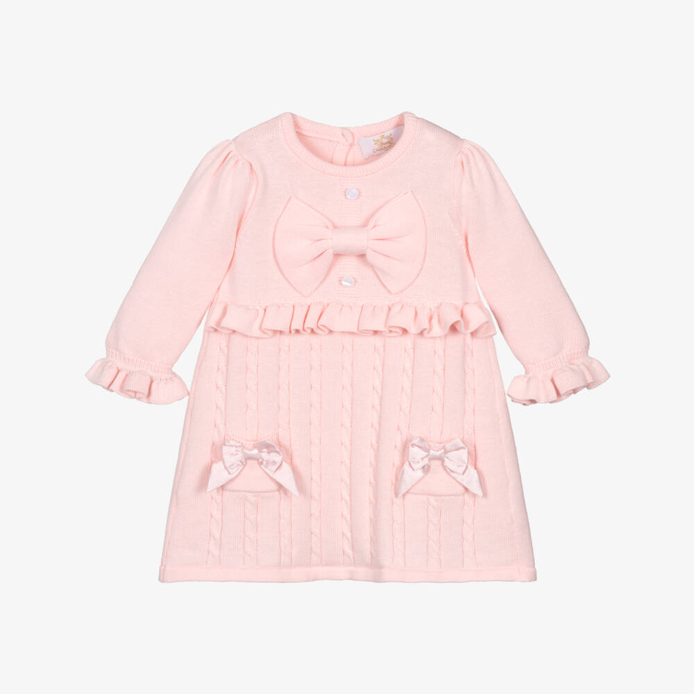 Caramelo Kids-Платье розовое вязаное с бантиками для малышек | Childrensalon