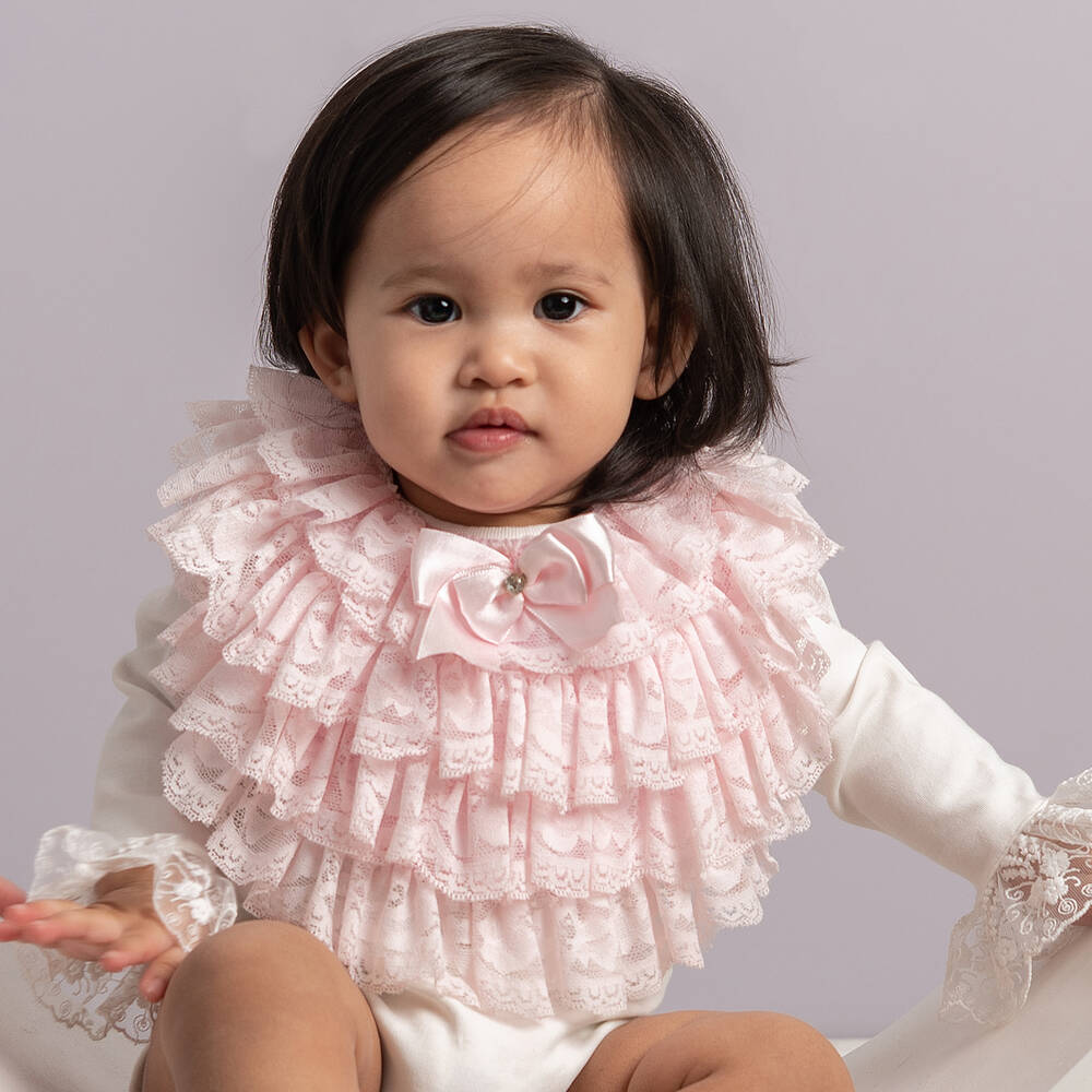 Caramelo Kids-Baby Girls Pink Lace Bib | Childrensalon