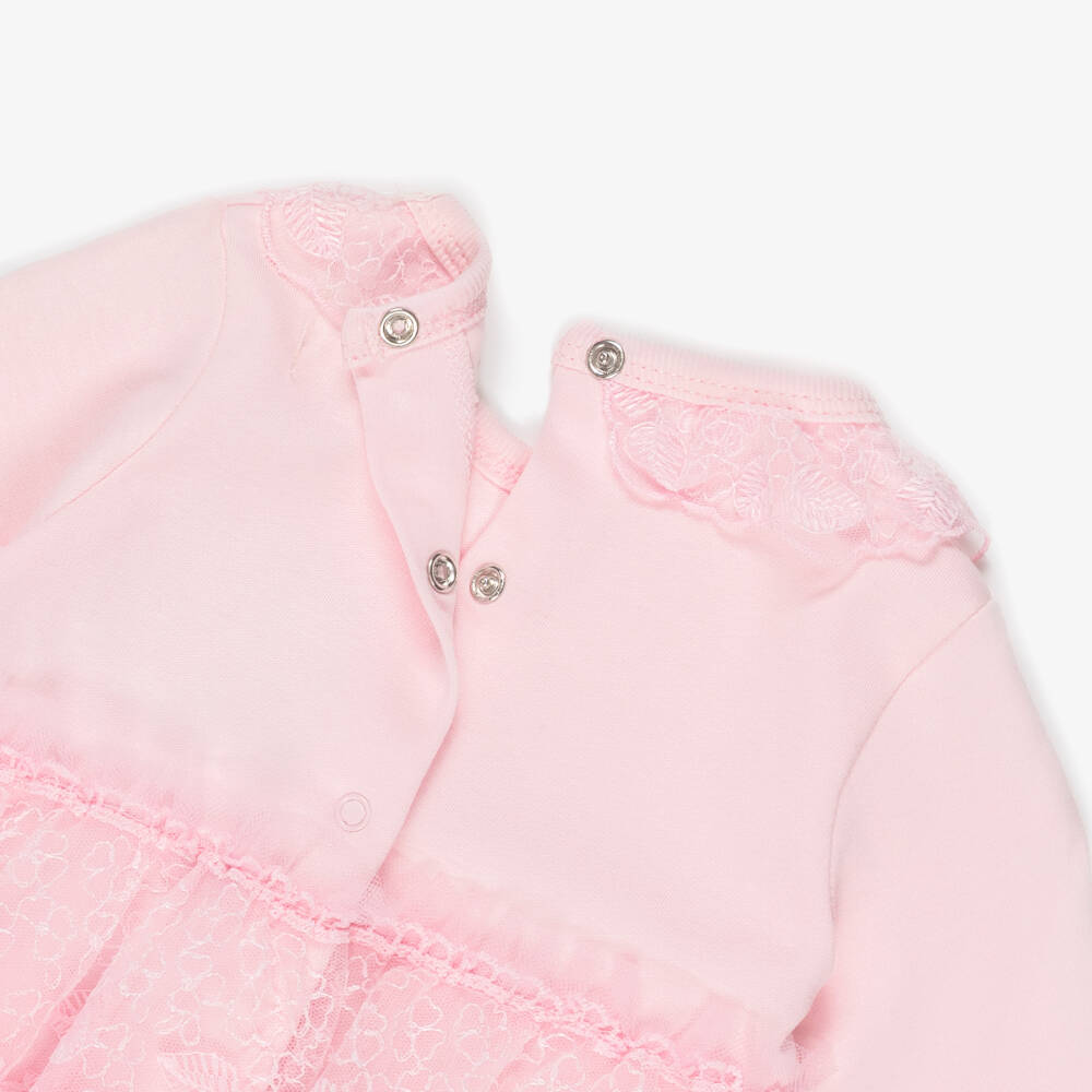 Caramelo Kids-Baby Girls Pink Two-Piece Babygrow Set with Lace Trims | Childrensalon