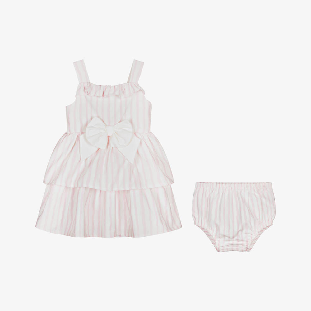 Caramelo Kids-Baby Girls White & Pale Pink Candy Stripe Dress | Childrensalon