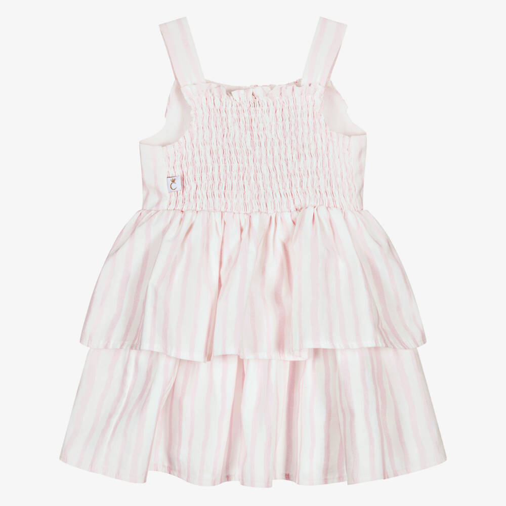 Caramelo Kids-Baby Girls White & Pale Pink Candy Stripe Dress | Childrensalon