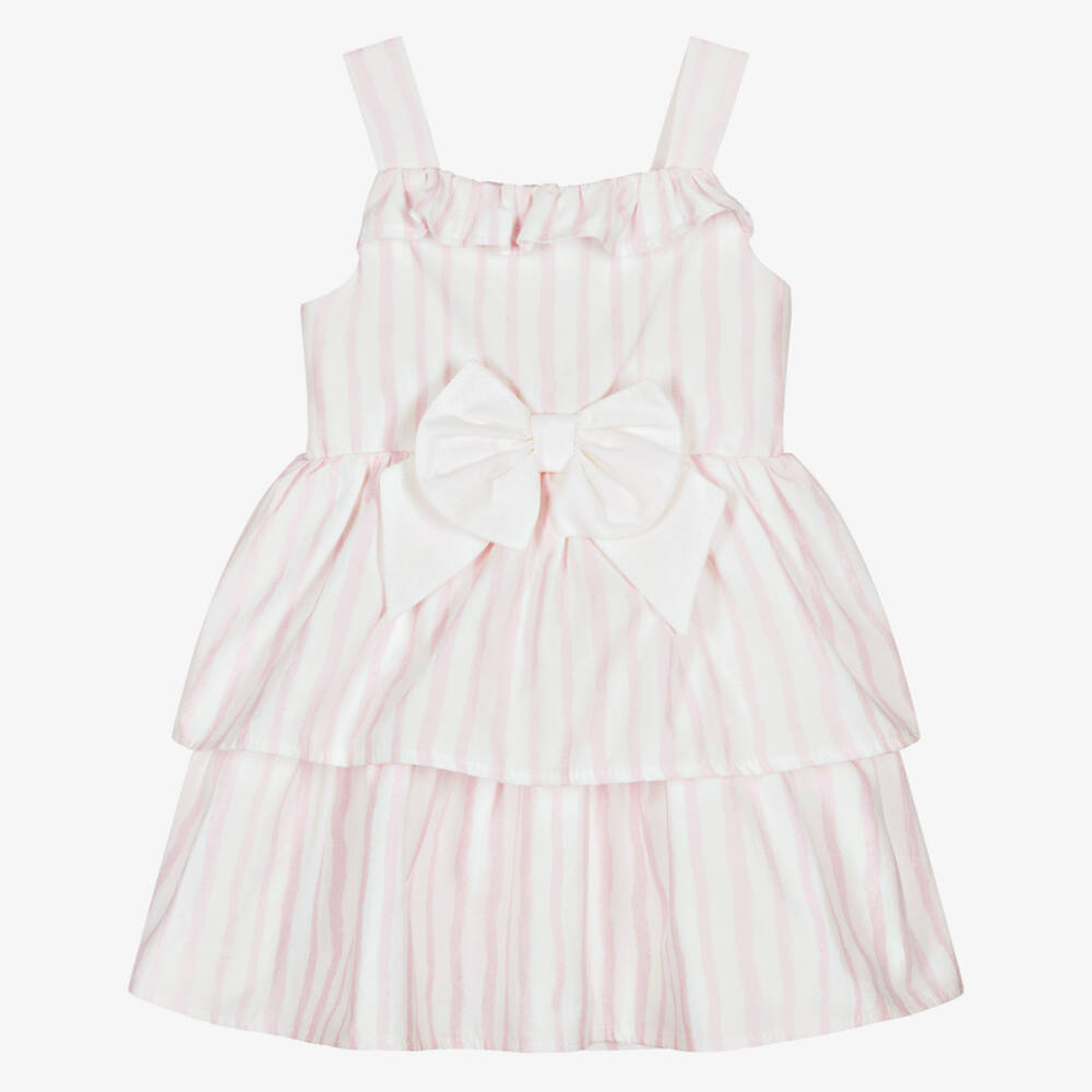 Caramelo Kids-Baby Girls White & Pale Pink Candy Stripe Dress | Childrensalon
