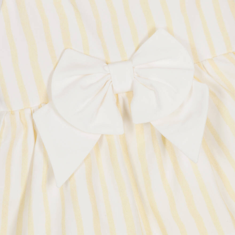 Caramelo Kids-Baby Girls White & Pale Yellow Candy Stripe Dress | Childrensalon