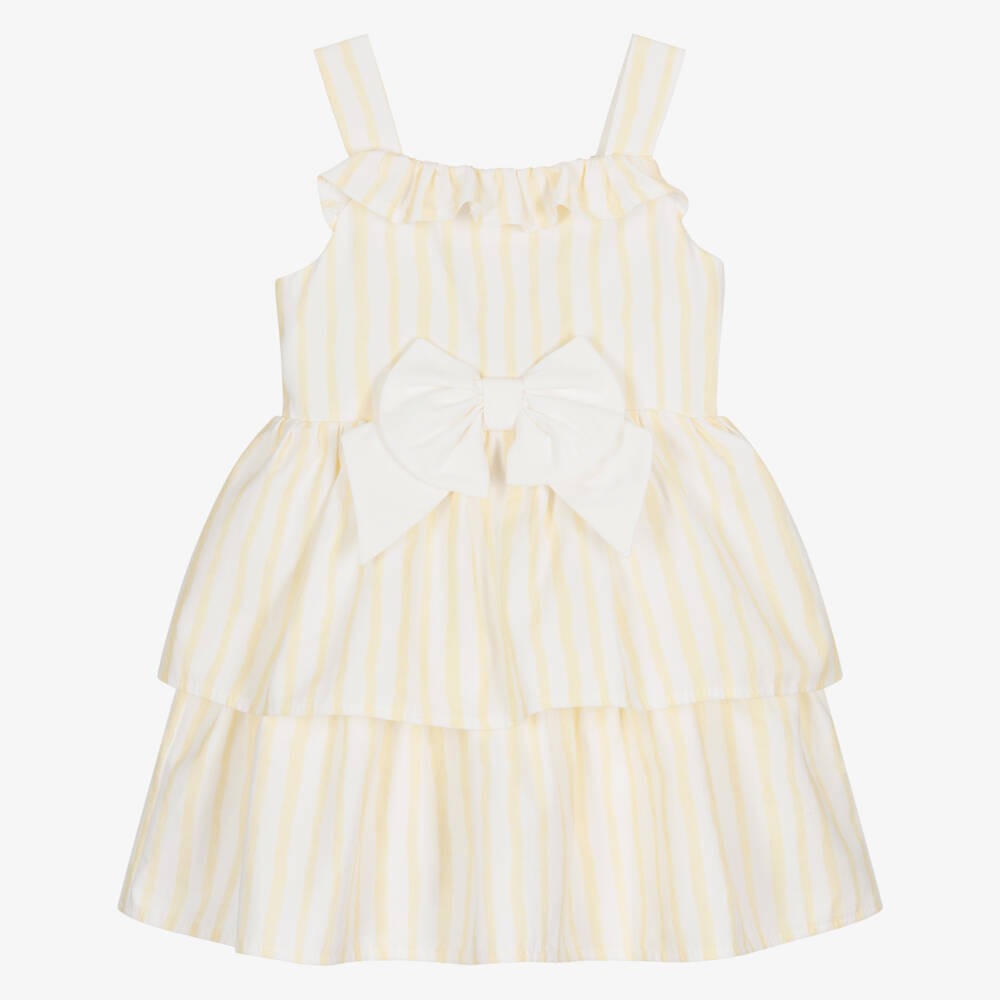 Caramelo Kids-Baby Girls White & Pale Yellow Candy Stripe Dress | Childrensalon
