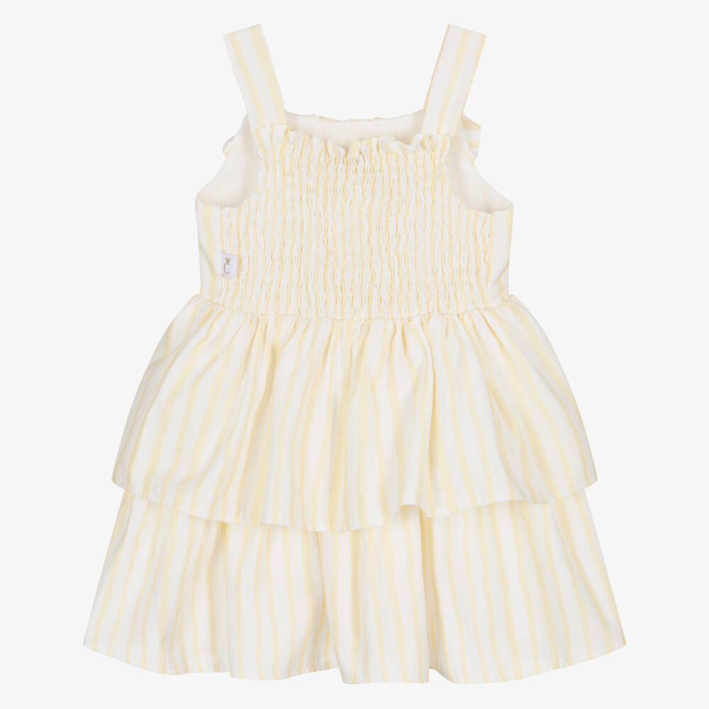 Caramelo Kids-Baby Girls White & Pale Yellow Candy Stripe Dress | Childrensalon