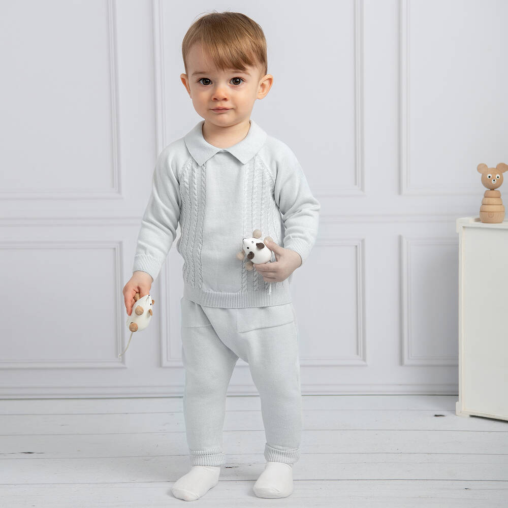 Caramelo Kids-Трикотажный комплект из топа и брюк голубого цвета | Childrensalon