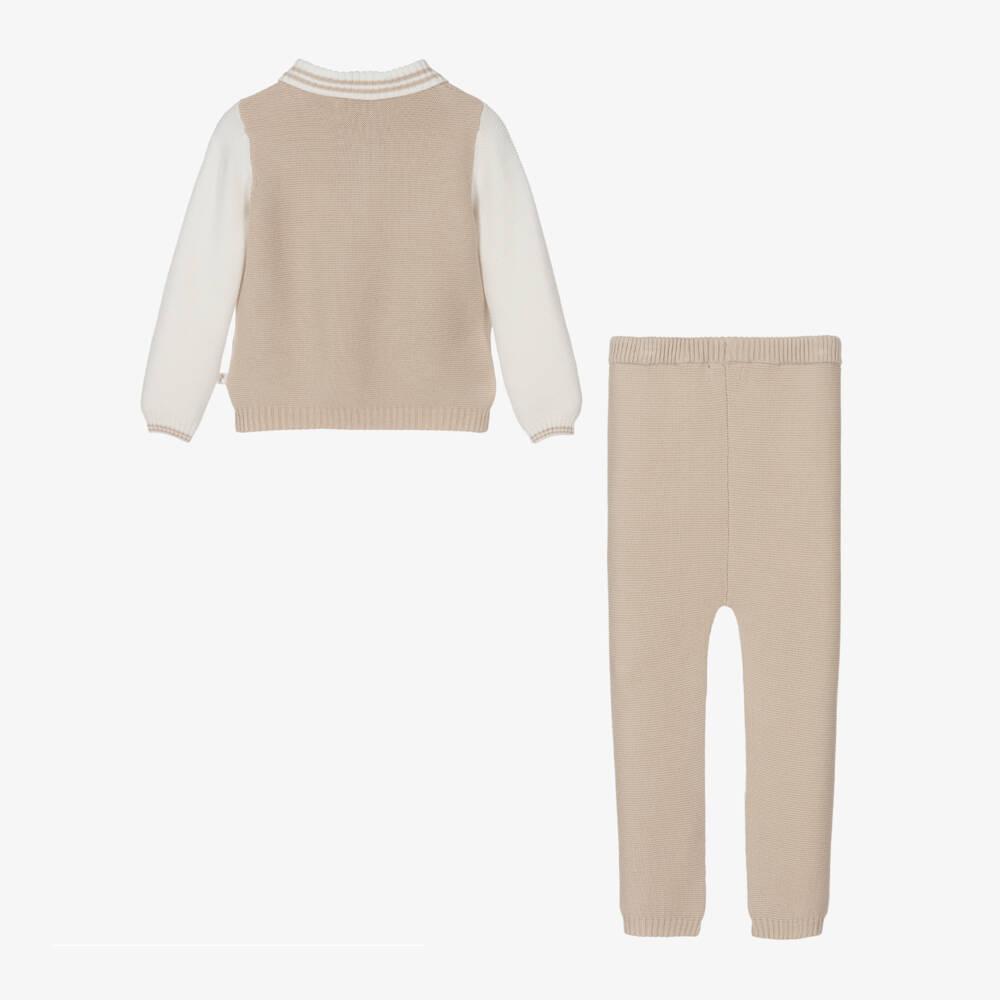 Caramelo Kids-Boys Beige Cotton Knit Trouser Set | Childrensalon