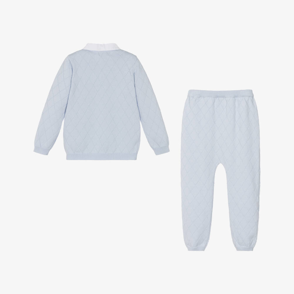 Caramelo Kids-Boys Blue Cotton Knit Trouser Set | Childrensalon