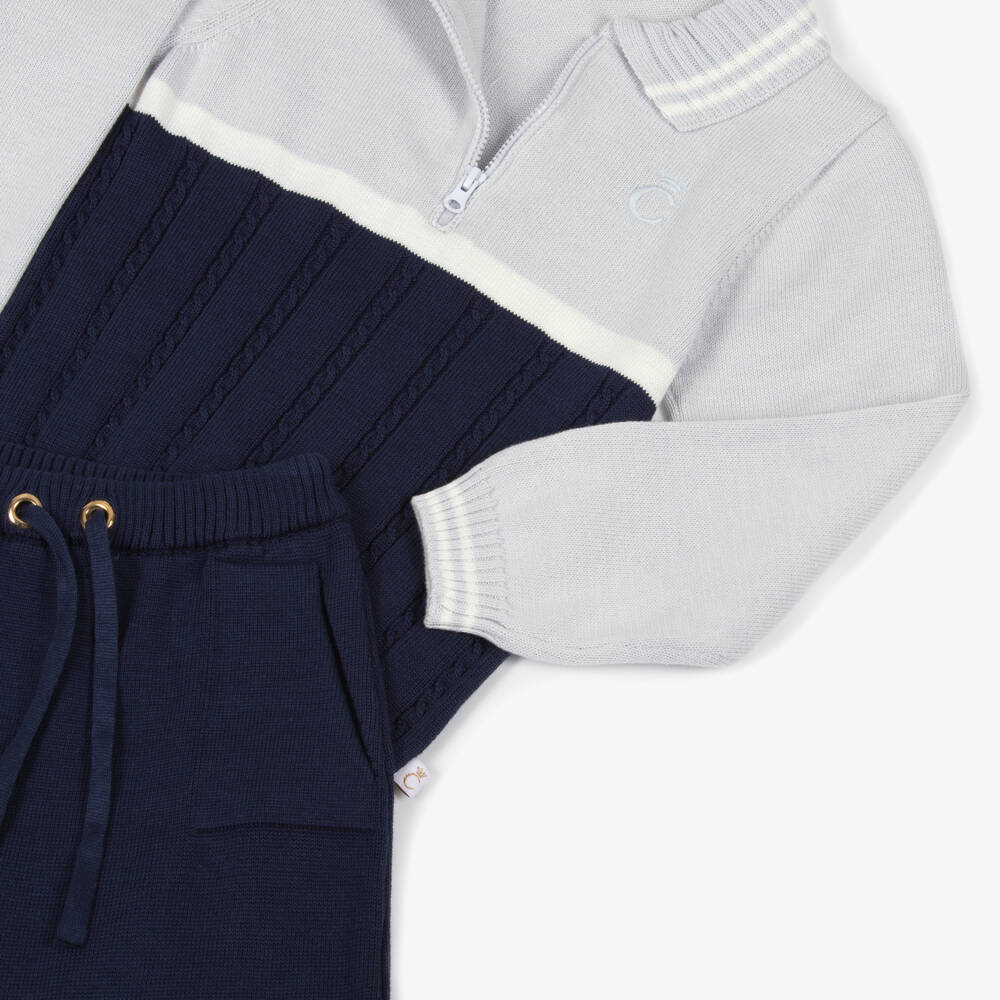Caramelo Kids-Boys Blue Cotton Knit Trouser Set | Childrensalon