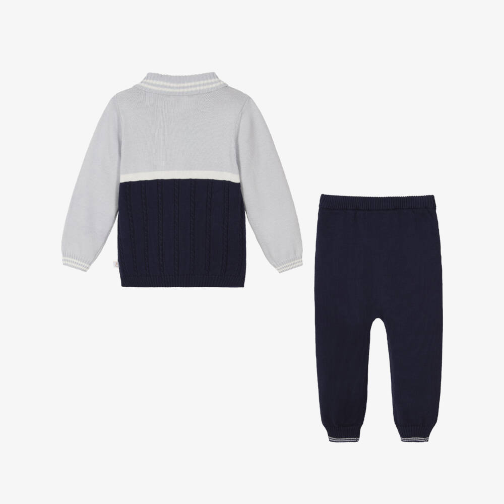 Caramelo Kids-Boys Blue Cotton Knit Trouser Set | Childrensalon