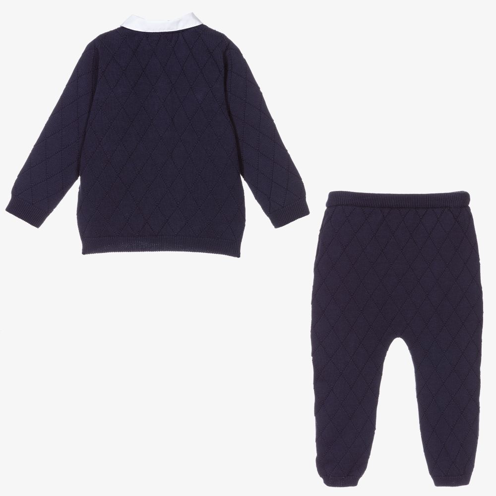 Caramelo Kids-Boys Blue Knitted Trouser Set | Childrensalon