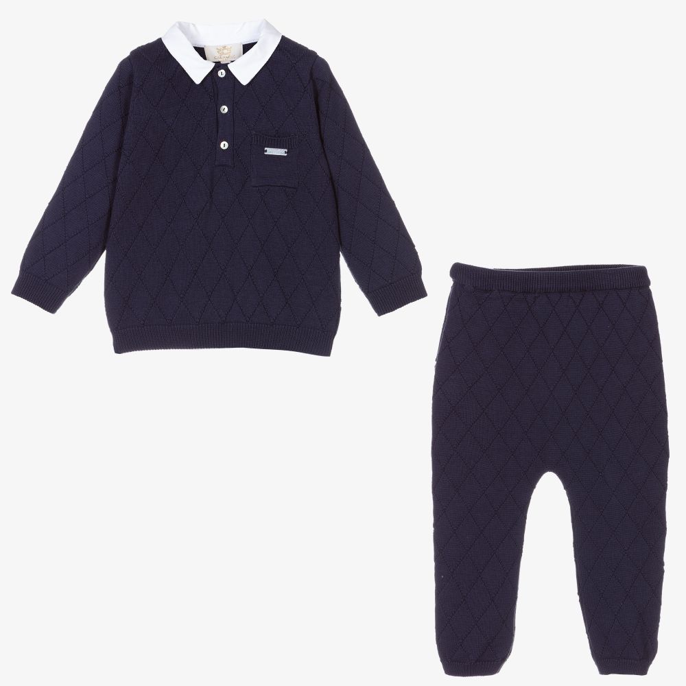 Caramelo Kids-Boys Blue Knitted Trouser Set | Childrensalon