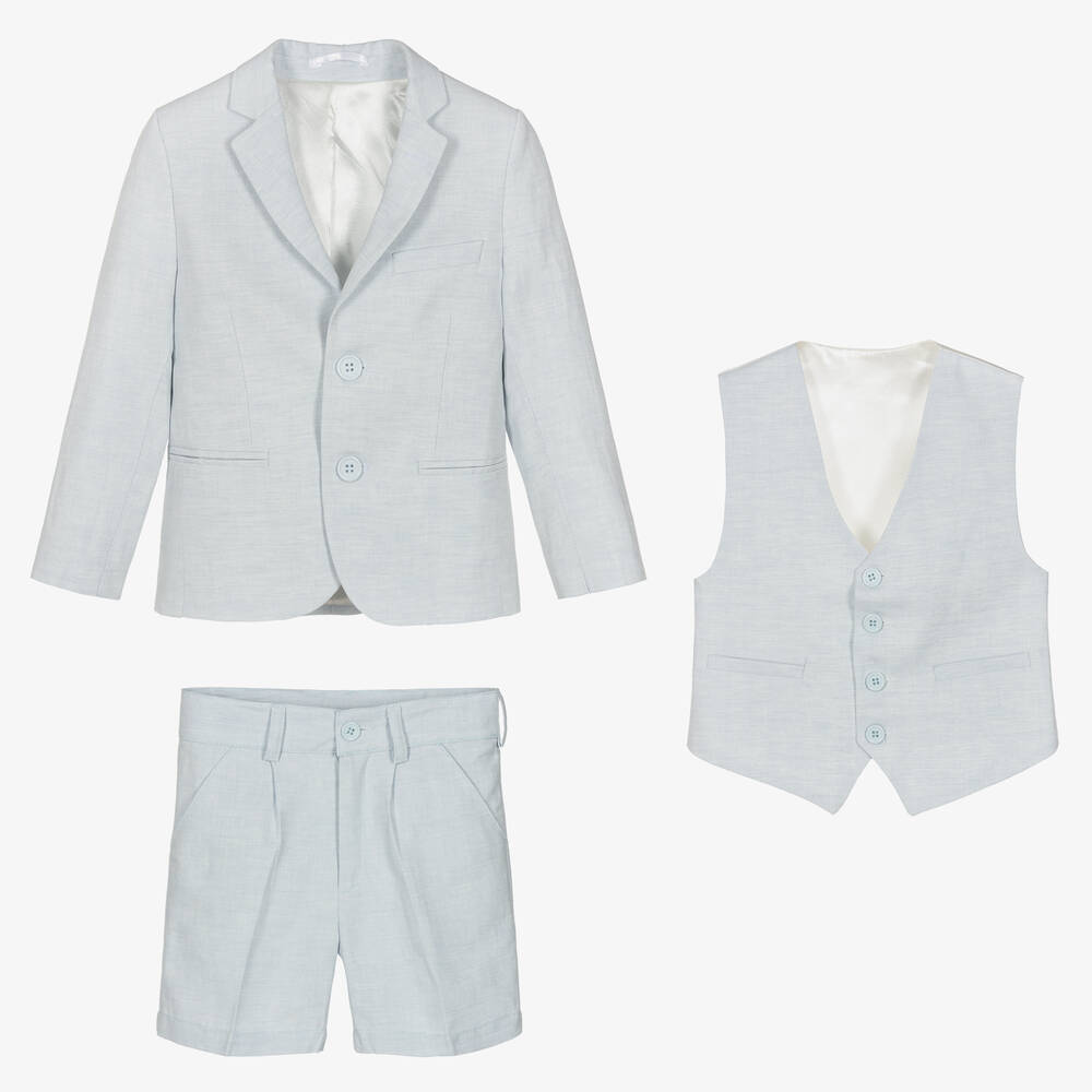 Caramelo Kids-طقم شورت قطن وكتان لون أزرق للأولاد | Childrensalon