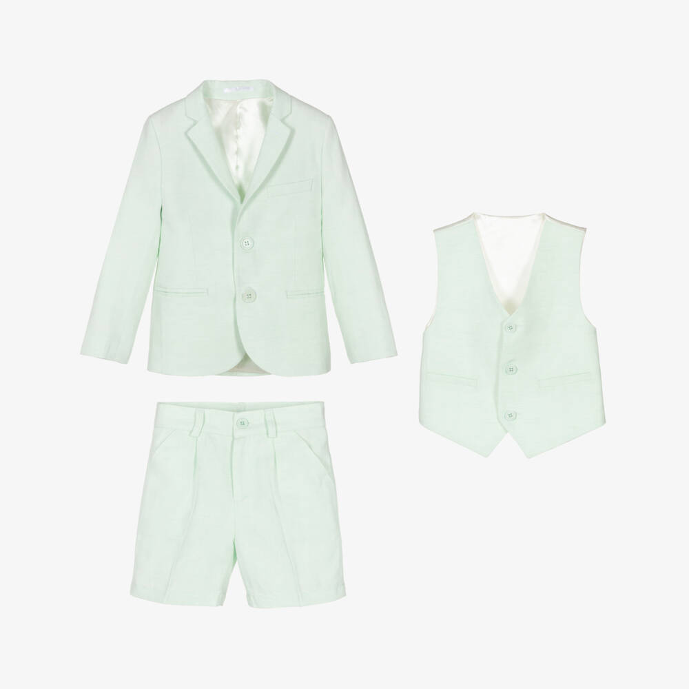 Caramelo Kids-بدلة شورت كتان وقطن لون أخضر للأولاد | Childrensalon