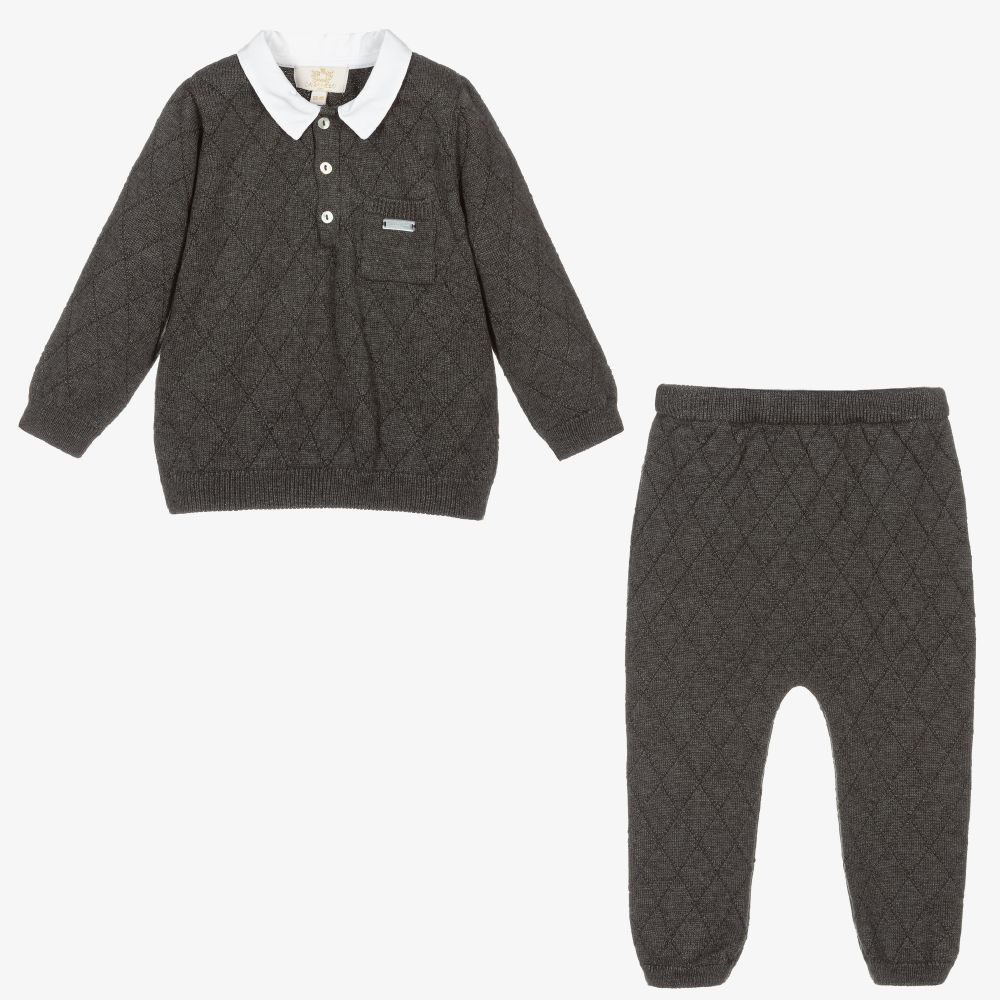 Caramelo Kids-Boys Grey Knitted Trouser Set | Childrensalon