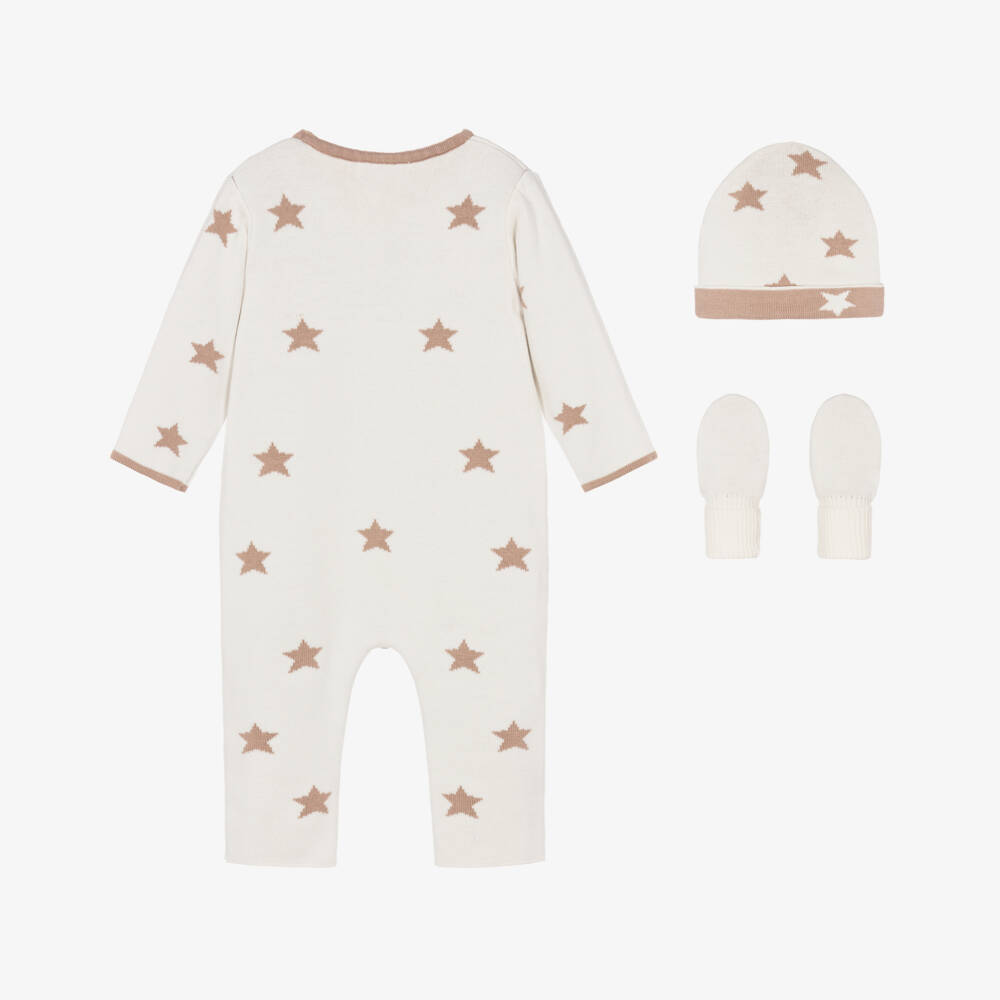 Caramelo Kids-Boys Ivory Cotton Knit Babysuit Set | Childrensalon