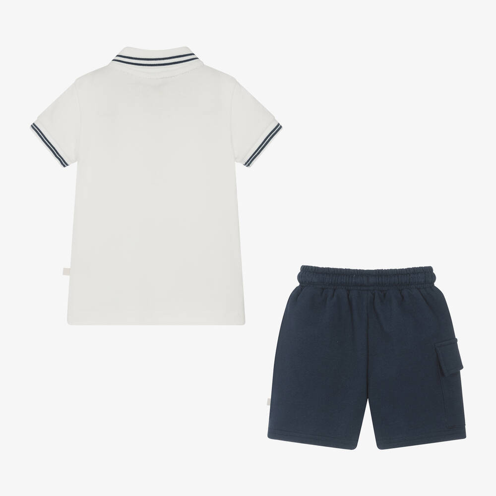 Caramelo Kids-Boys Ivory & Navy Blue Cotton Shorts Set | Childrensalon