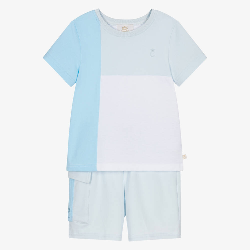 Caramelo Kids-Boys Light Blue Cotton Jersey Shorts Set | Childrensalon