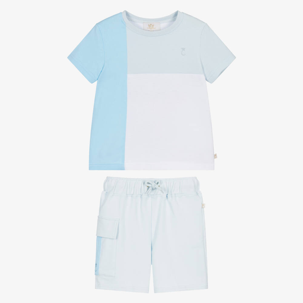 Caramelo Kids-Boys Light Blue Cotton Jersey Shorts Set | Childrensalon