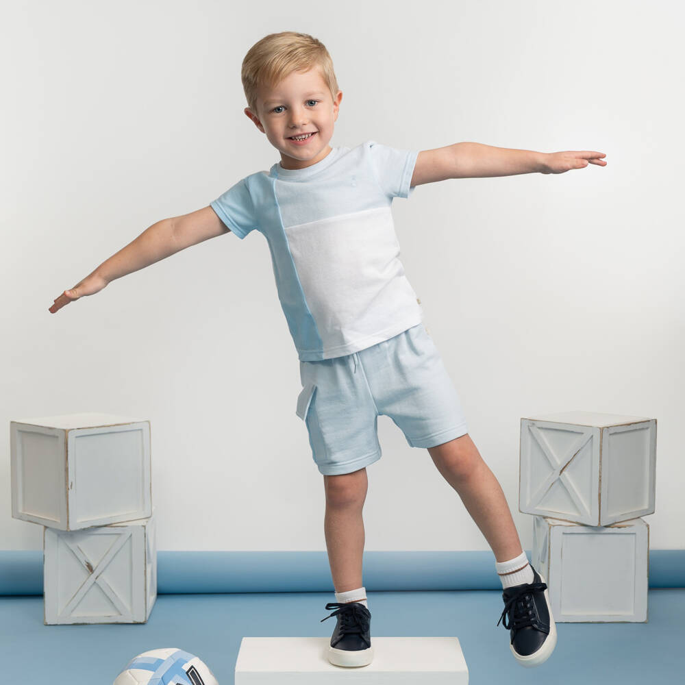 Caramelo Kids-طقم شورت قطن لون أزرق فاتح للأولاد | Childrensalon