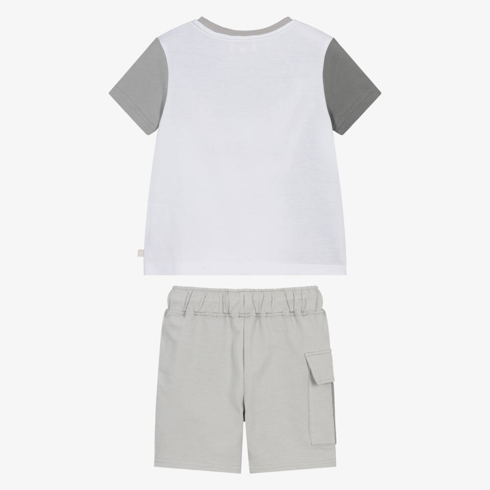 Caramelo Kids-Boys Light Grey Cotton Jersey Shorts Set | Childrensalon