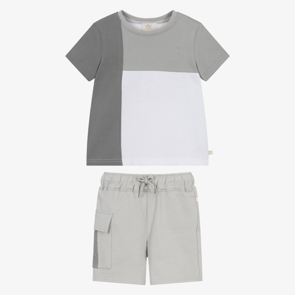 Caramelo Kids-Boys Light Grey Cotton Jersey Shorts Set | Childrensalon