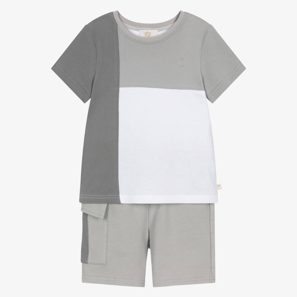 Caramelo Kids-Boys Light Grey Cotton Jersey Shorts Set | Childrensalon