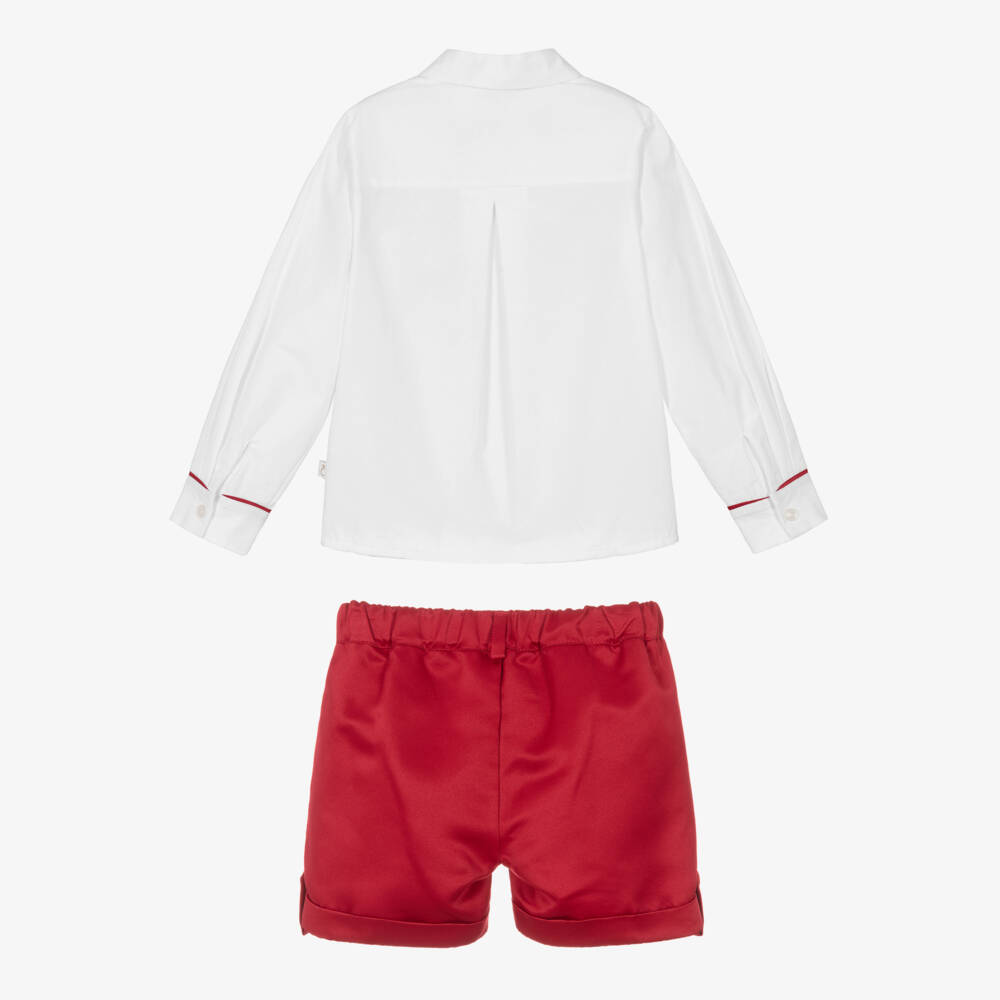 Caramelo Kids-Boys Red & White Cotton Shorts Set | Childrensalon