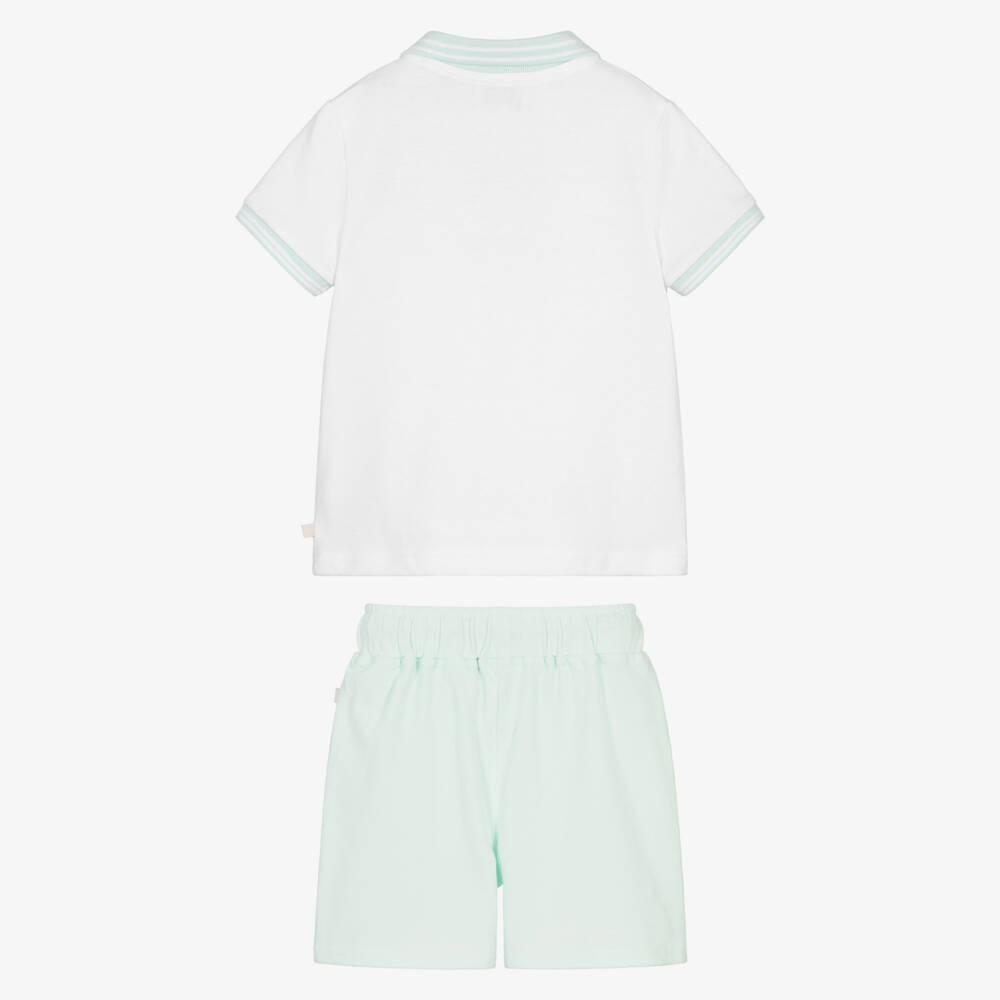 Caramelo Kids-Boys White & Pale Green Cotton Piqué Shorts Set | Childrensalon