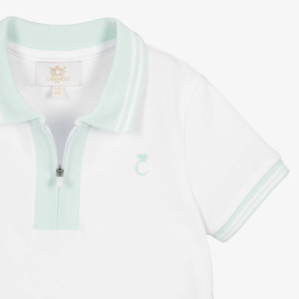 Caramelo Kids-Boys White & Pale Green Cotton Piqué Shorts Set | Childrensalon