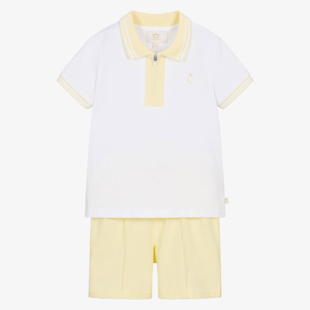 Caramelo Kids-طقم شورت قطن بيكيه لون أبيض وأصفر للأولاد | Childrensalon