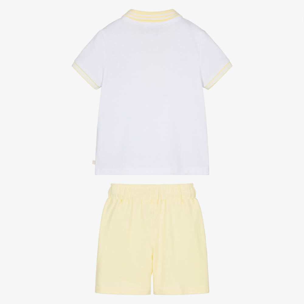 Caramelo Kids-Boys White & Pale Yellow Cotton Piqué Shorts Set | Childrensalon